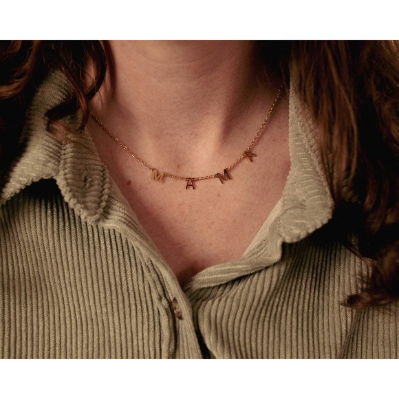 Mama Initial 14k Gold Plated Dainty Stackable Necklace - Picture 8 of 10